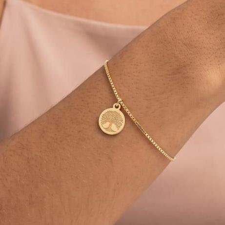 PULSEIRA CORRENTE VENEZIANA COM MEDALHA ÁRVORE DA VIDA FOLHEADO A OURO 18K