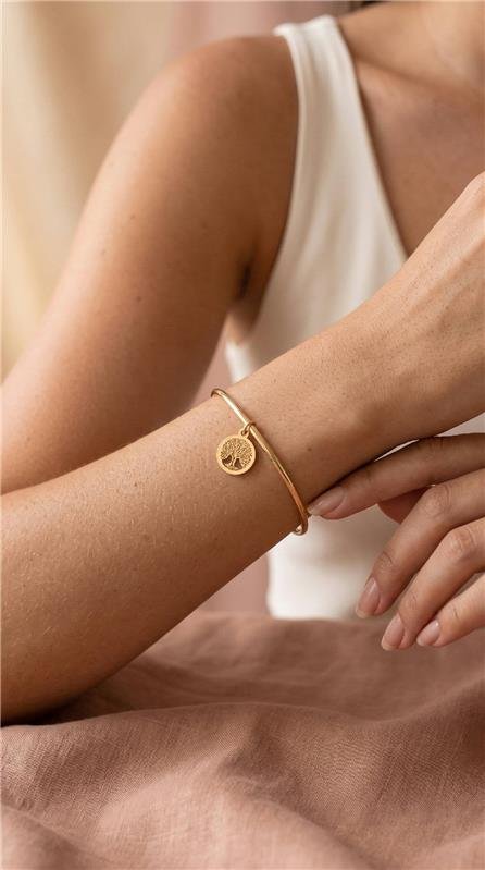 BRACELETE RÍGIDO ÁRVORE DA VIDA FOLHEADO A OURO 18K