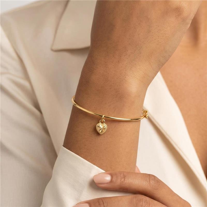 BRACELETE RÍGIDO CORAÇÃO LAPIDADO FOLHEADO A OURO 18K
