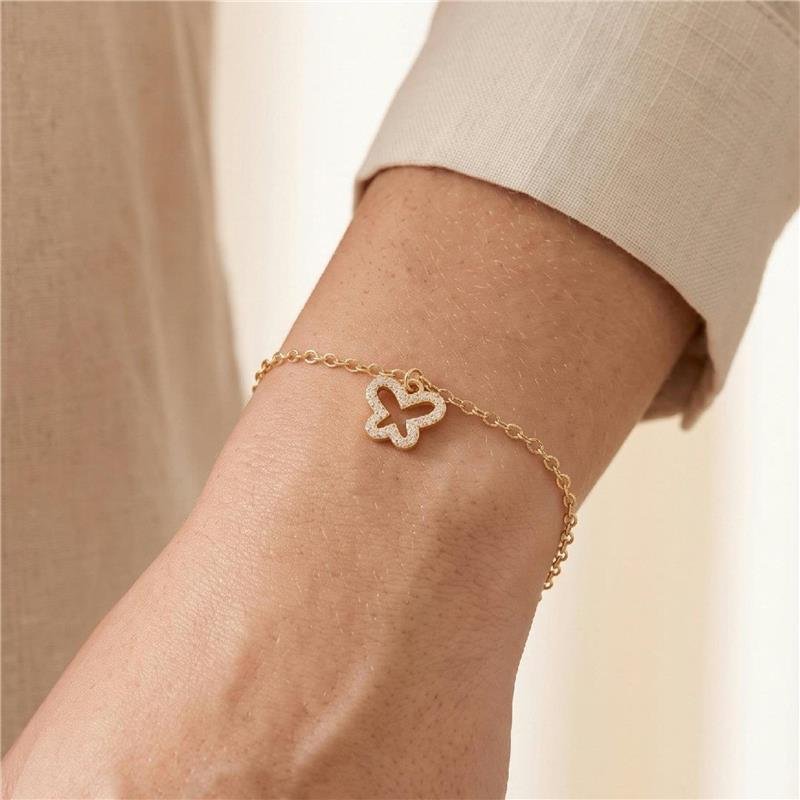 PULSEIRA INFANTIL BORBOLETA FOLHEADA A OURO 18K 