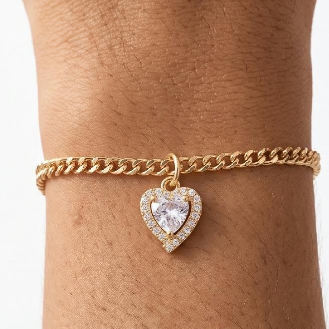 PULSEIRA CRAVEJADA FOLHEADA A OURO 18K 