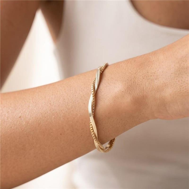 PULSEIRA TRANÇADA FITA COM VENEZIANA FOLHEADA A OURO 18K 