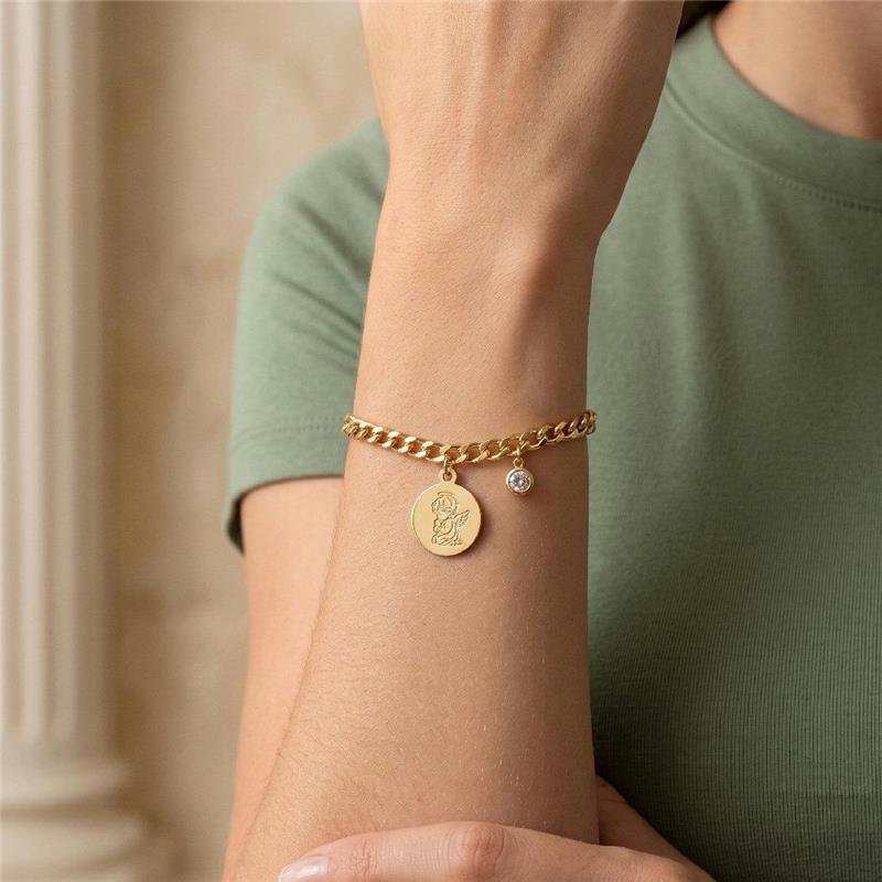 PULSEIRA ANJO COM PONTO DE LUZ FOLHEADO A OURO 18K