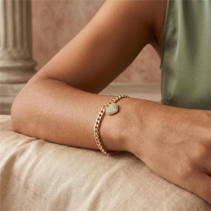 PULSEIRA ELOS CORAÇÃO CRAVEJADO FOLHEADO A OURO 18K 