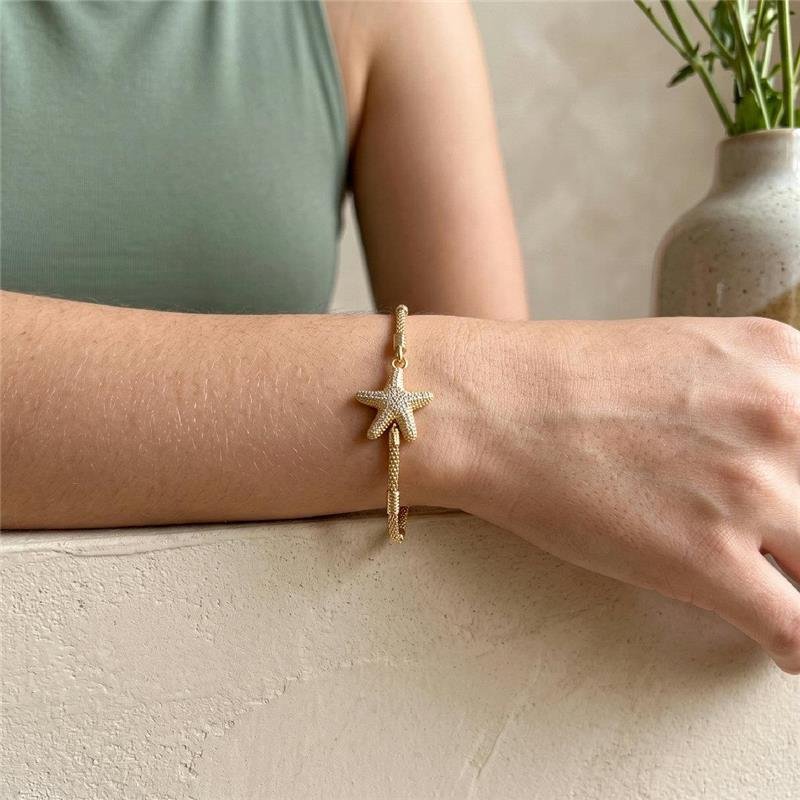 PULSEIRA ESTRELA DO MAR FOLHEADA A OURO 18K 