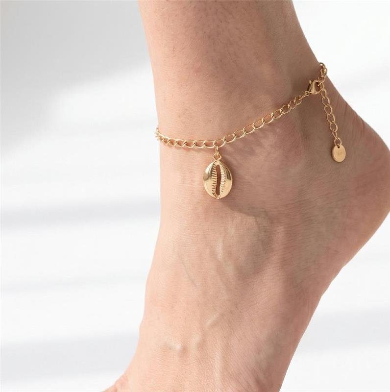 TORNOZELEIRA COM CONCHA FOLHEADO A OURO 18K