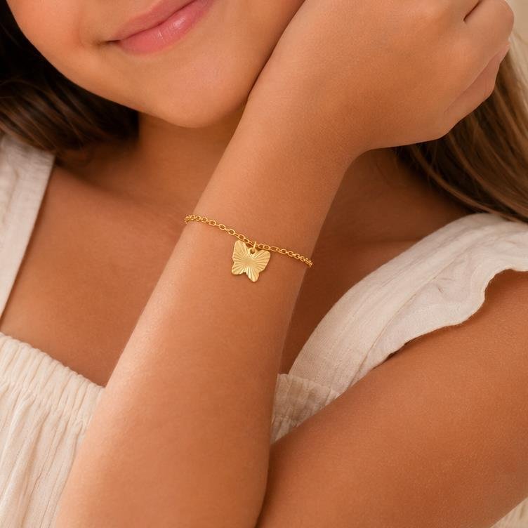 PULSEIRA INFANTIL BORBOLETA FOLHEADO A OURO 18K