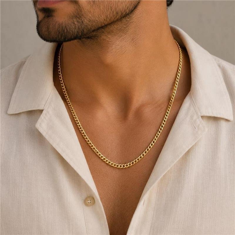 CORRENTE MASCULINA ELOS 65CM FOLHEADA A OURO 18K 
