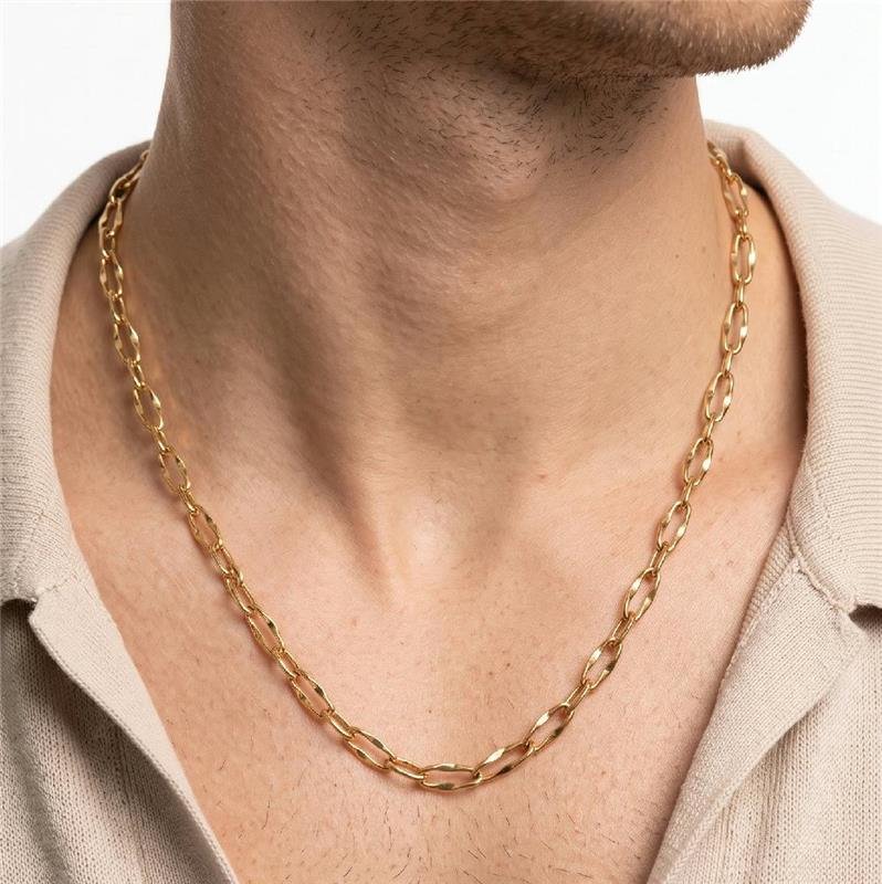 CORRENTE MASCULINA ELOS 70CM FOLHEADA A OURO 18K 