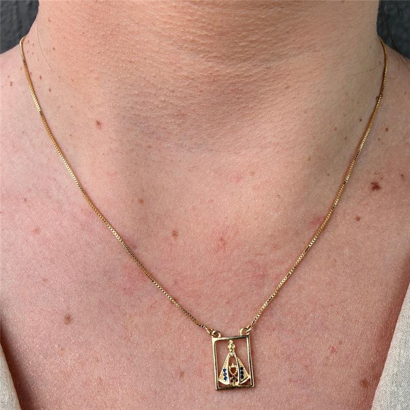 ESCAPULÁRIO NOSSA SENHORA APARECIDA E CRUZ FOLHEADO A OURO 18K