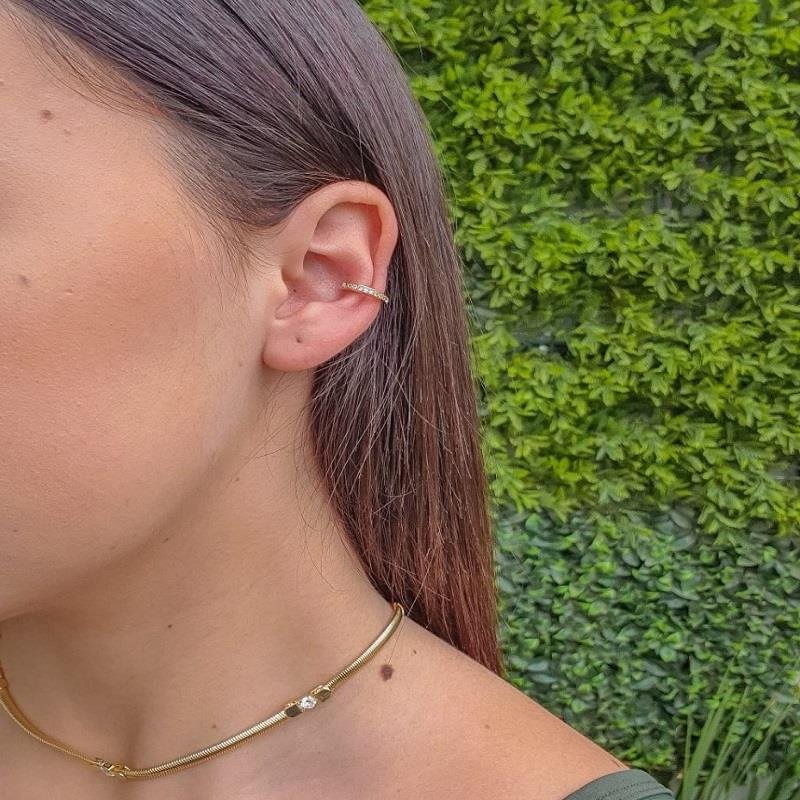 PIERCING FAKE COM ZIRCÔNIAS FOLHEADO A OURO 18K