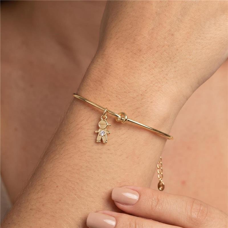 BRACELETE RÍGIDO COM PINGENTE MENINO FOLHEADO A OURO 18K